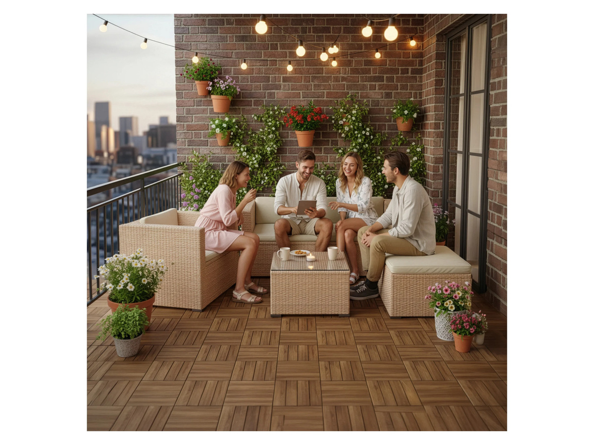 Juskys Polyrattan Gartenlounge Punta Cana in Sand/Beige für 4-5 Personen mit Sessel, Sofa, Tisch und Hocker - Bild 2