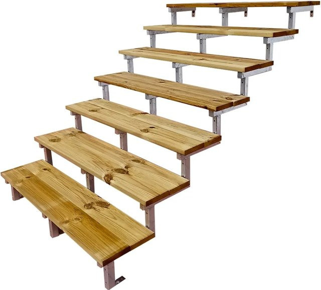 Vinuovo Außentreppe Oslo aus Stahl und Holz mit 7 Treppenstufen, Farbe: Braun, Breite: 120 cm - Bild 1