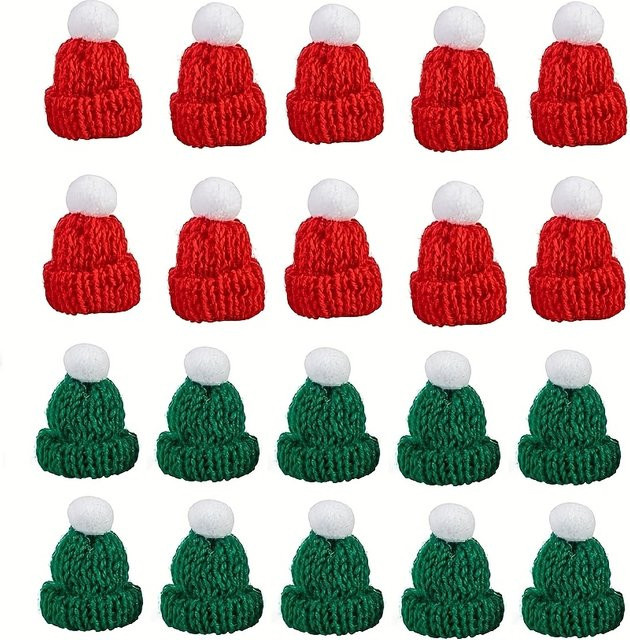 10 Stück Mini-Weihnachtsmützen-Pompons in Rot aus Textil für deine Basteldekoration und Weihnachtsbaumornamente - Bild 1