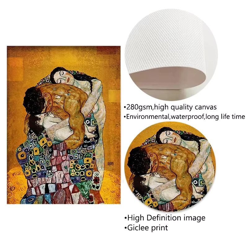 Potdemiel Leinwandbild Gustav Klimt Familie Kuss Gold Wandkunst für dein Wohnzimmer - Bild 3