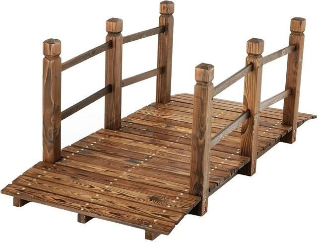Costway Teichbrücke Zierbrücke aus Holz in Braun, B/T/H: 150 x 67 x 55 cm, bis 180 kg belastbar - Bild 1