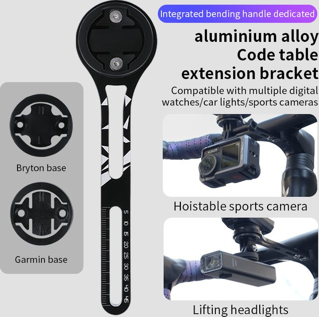 Fahrrad-Computer-Halterung für Garmin und Bryton mit integriertem GPS-Ständer und Tachometer in Schwarz - Bild 1