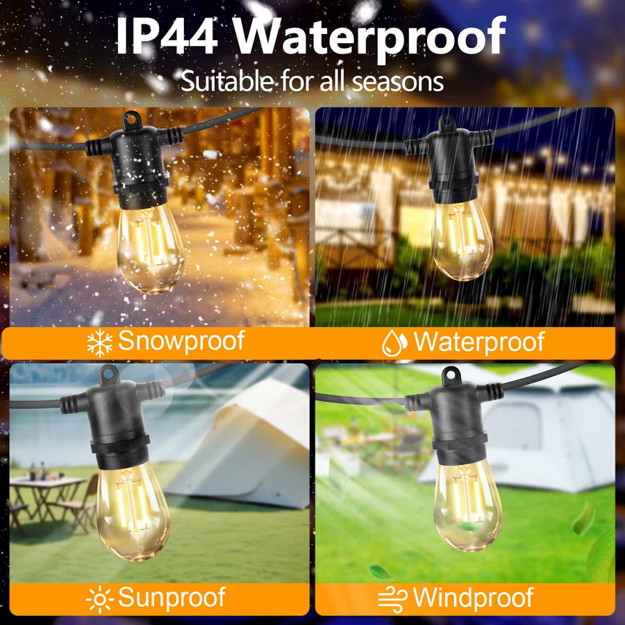 Grensk LED-S14 Lichterkette für draußen, E27, Warmweiß, dimmbar und bruchsicher, 2 W - Bild 5