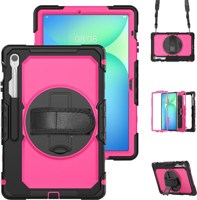 Wheel Hybrid Hülle für Samsung Galaxy Tab S10 FE Plus mit Halter und Gurt in Pink - Bild 1