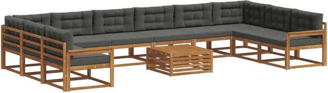 vidaXL Outdoor-Sofagarnitur aus Akazienholz in U-Form mit 11-teiligem Set und Kissen in Anthrazit und Natur - Bild 1