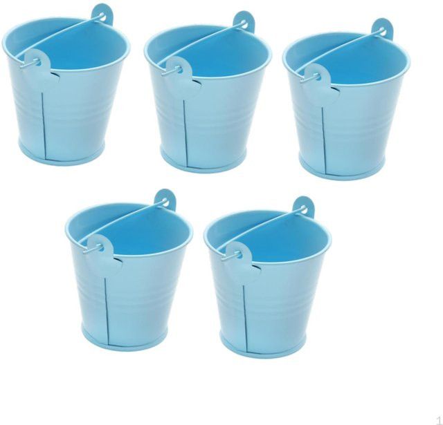 5er-Pack verzinkte Metalleimer in Blau mit Henkel für Bastelarbeiten und Tischdekoration - Bild 1