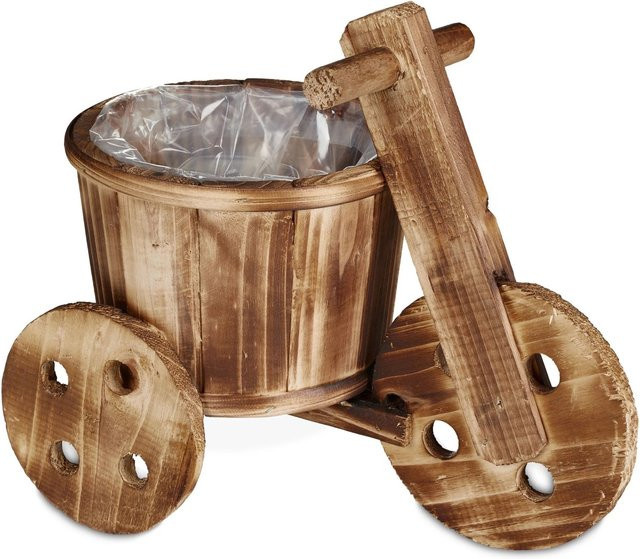 Relaxdays Blumenfahrrad Pflanzkorb aus Holz in Natur, B/T/H: 25 x 30 x 16,5 cm - Bild 1