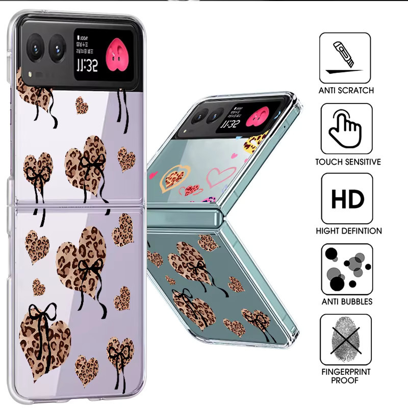 Transparente Motorola Handyhülle mit Leoparden- und Herzmuster für Razr 50 und Razr 40 Ultra, stoßfeste PC-Abdeckung - Bild 6