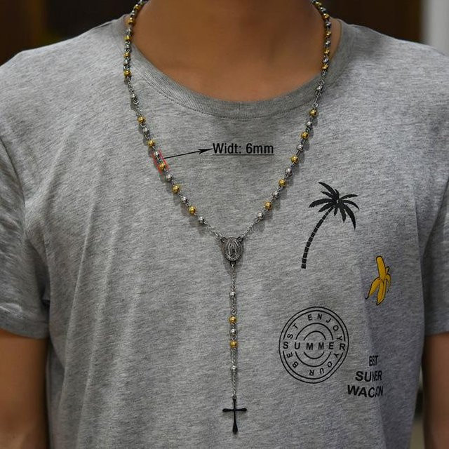 YULIN Halskette Edelstahl, Silber, Kreuz Anhänger, Unisex - Bild 1