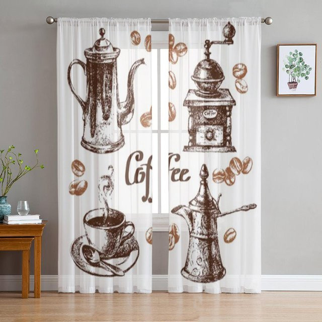 Skizze Vintage Kaffeeset Tüllgardinen aus Organza in Weiß, Breite: 135 cm, Höhe: 114 cm - Bild 1