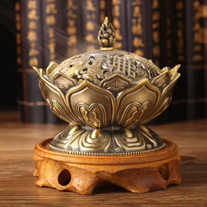 Goldener Lotusblumen Weihrauchbrenner aus Messing für Sandelholz und Räucherwerk als orientalische Heimdekoration - Bild 2