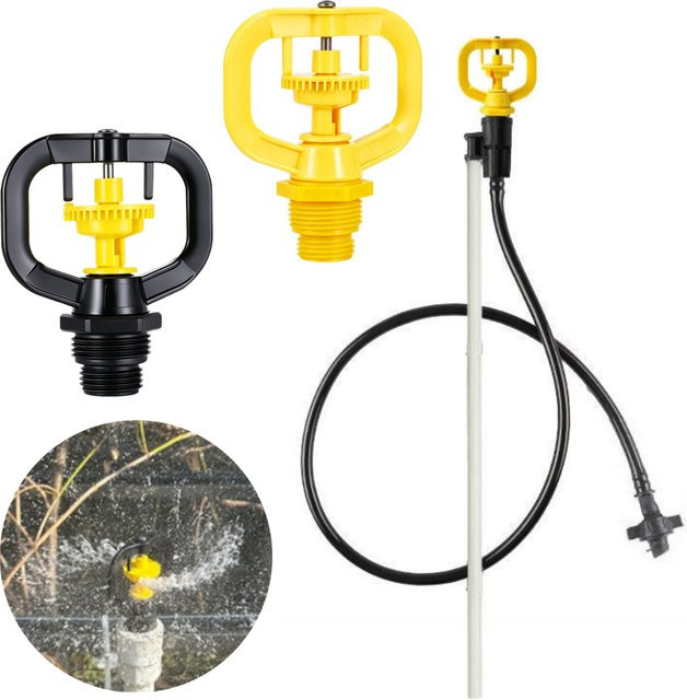 6er Set Flapper-Schmetterlings-Sprinklerkopf mit 1/2 Zoll und 3/4 Zoll Außengewinde, 360 Grad automatisch rotierende Sprühdüse für die Garten- und Rasenbewässerung in Schwarz und Gelb - Bild 1