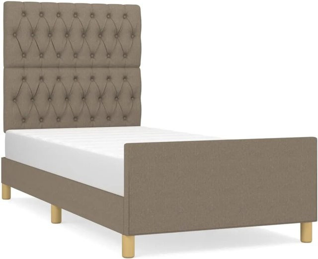 vidaXL Bettgestell mit Kopfteil in Beige und Grau aus Stoff und Holz, B/T/H: 90 x 200 x 128 cm - Bild 1