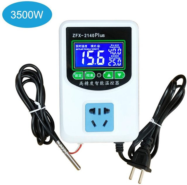TOMTOP JMS Digitaler Temperaturregler ZFX-W2140A mit NTC-Sensor in Weiß, hochpräzise Heiz- und Kühlsteuerung bis 3500W - Bild 1