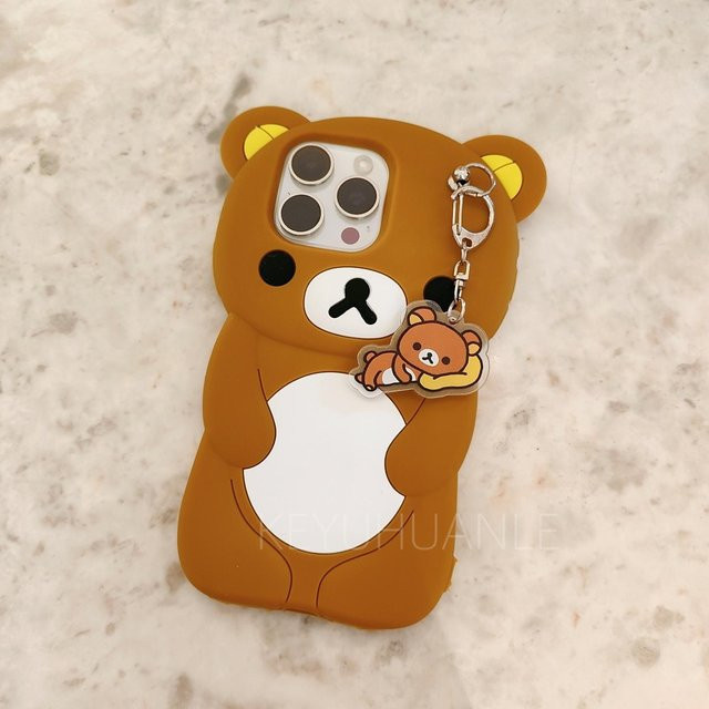 YULIN Rilakkuma Bär Silikon Handyhülle mit Schlüsselanhänger für iPhone Modelle in Braun - Bild 1