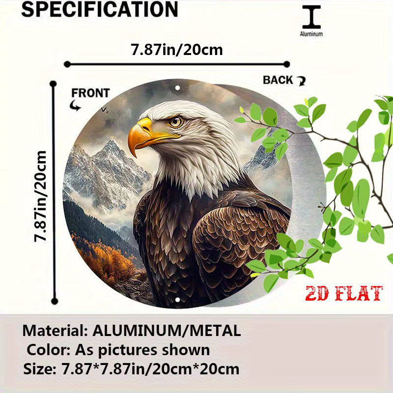 Mountainales Eagle runde Metallwandkunst Weißkopfseeadler im Flug mit Bergen rustikales modernes Dekor - Bild 2