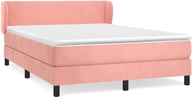 vidaXL Boxspringbett mit Matratze in Rosa aus Samt, Hybridbett mit Taschenfederkern, B/T: 140 x 200 cm - Bild 1