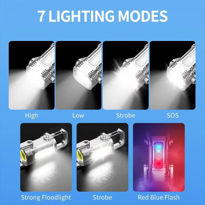 ESMARTER Mini LED Schlüsselbund Taschenlampe in Silber für Camping und Notfall mit COB-Licht und Clip - Bild 4