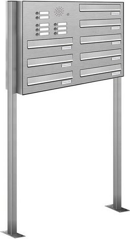 AL Briefkasten für 8 Parteien mit Zaundurchwurf, silberfarben, B/H/T: 84,8 x 150 x 27,5 cm - Bild 1