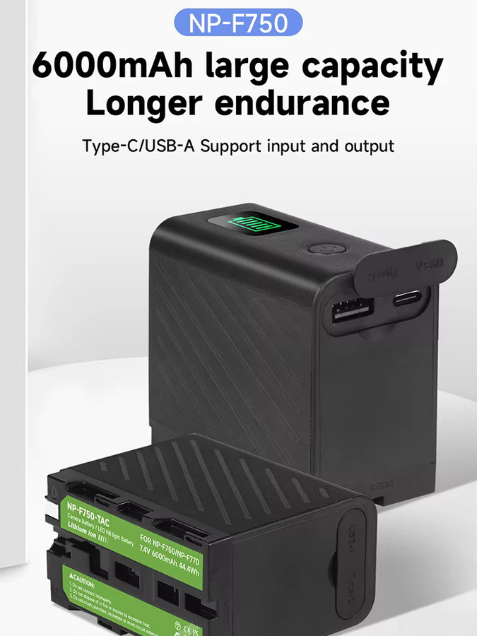 Sony Akku mit 6000 mAh und Typ-C-Anschluss für NP-F750 NP-F770 NP-F550 LED-Betriebsanzeige in Schwarz - Bild 7