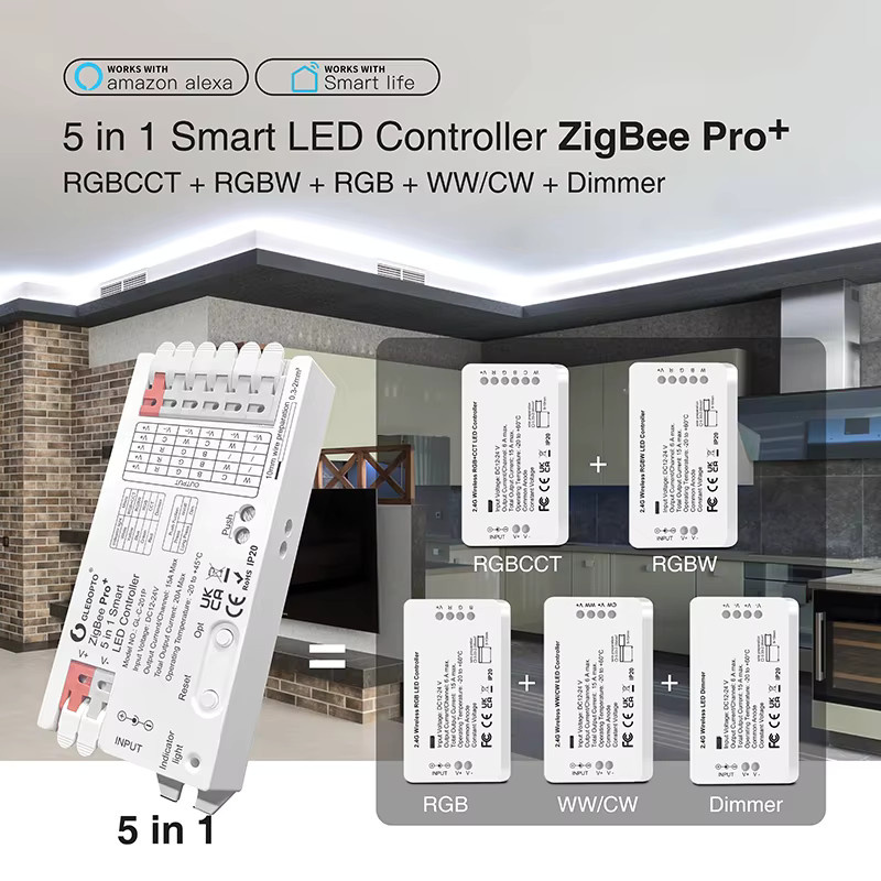 GLEDOPTO ZigBee 3.0 Pro+ LED-Streifen-Controller für RGBCCT RGBW RGB CCT und Dimmer mit Sprachsteuerung über Alexa und App - Bild 5