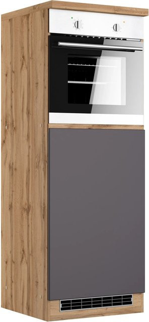 Held Möbel Küchen-Kühlschrank- und Ofenumbauschrank Turin in Graphit und Wotaneiche, Breite: 60 cm, Höhe: 166 cm - Bild 1