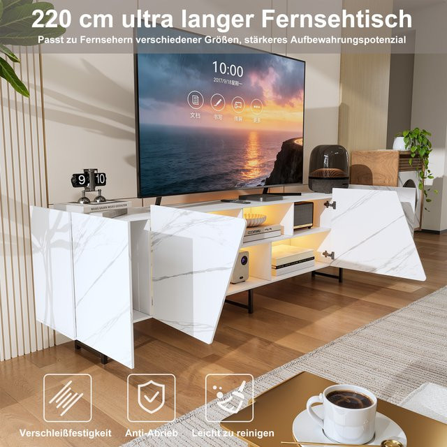 Comanlai TV-Schrank in Weiß mit Marmormuster und Staufächern im modernen minimalistischen Stil - Bild 1