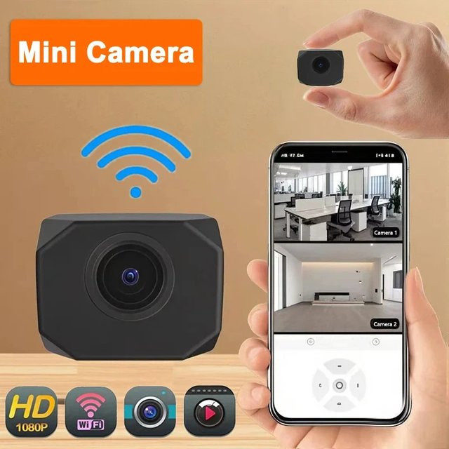 DIXSG Mini WLAN Kamera 1080P HD mit AP Hotspot für die Fernüberwachung, Tragbare Intelligente Videokamera zur Heimsicherheit, Schwarz - Bild 1