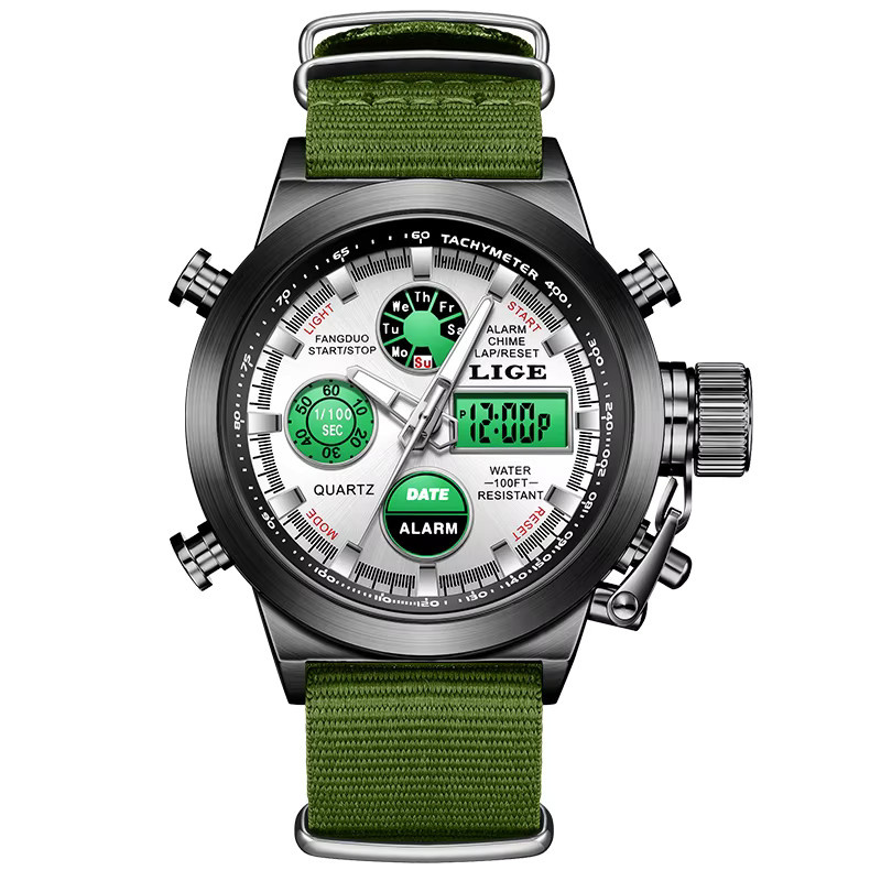 LIGE Chronograph Armbanduhr, Quarz, Schwarz, Textil/NATO, Herren - Bild 7