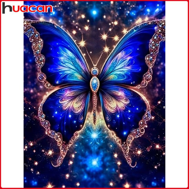 Huacan Diamantgemälde Blauer Schmetterling als Diamantmosaik Tier-Komplettset mit Leinwand B: 30,0 cm, H: 20,0 cm, T: 20,0 cm - Bild 1