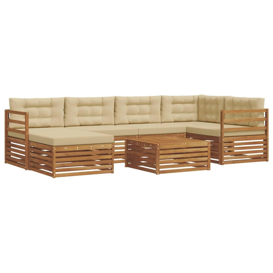 vidaXL Outdoor-Sofagarnitur 7-teilig aus Akazienholz mit Kissen in Natur und Beige - Bild 2