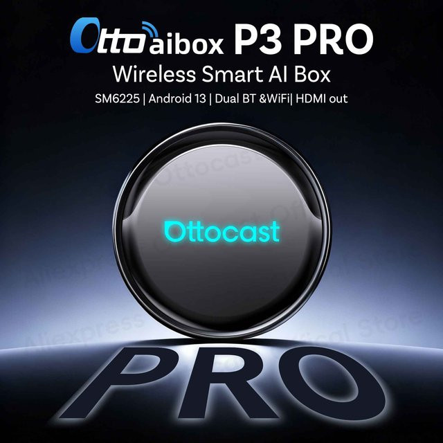 OTTOCAST P3 PRO AI Box Smart SM6225 Android Box für kabelloses CarPlay und Android Auto mit Sprachsteuerung, Schwarz - Bild 1