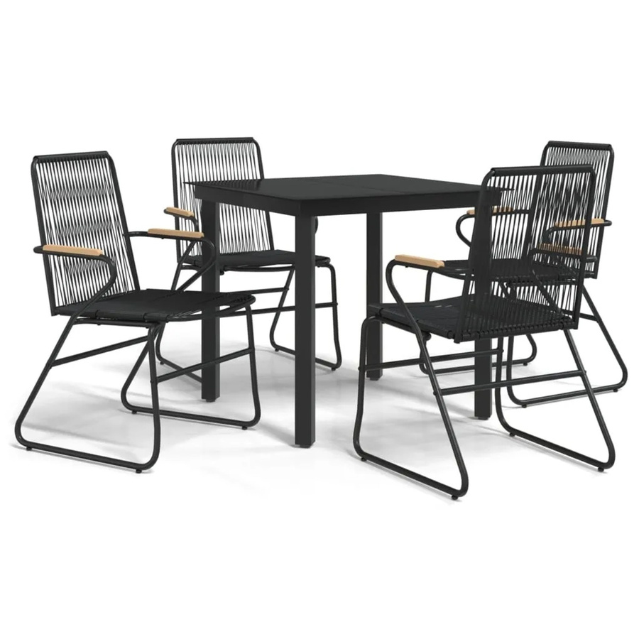 vidaXL 5-teilige Garten-Essgruppe aus schwarzem PVC-Rattan mit Glastisch und Teakholz-Elementen - Bild 2