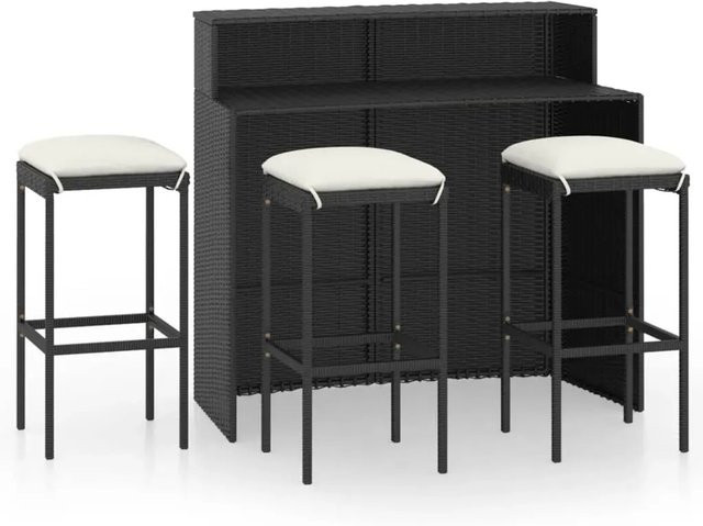 vidaXL 4-teiliges Gartenbar-Set mit Kissen in Schwarz aus Stahl und Polyester - Bild 1