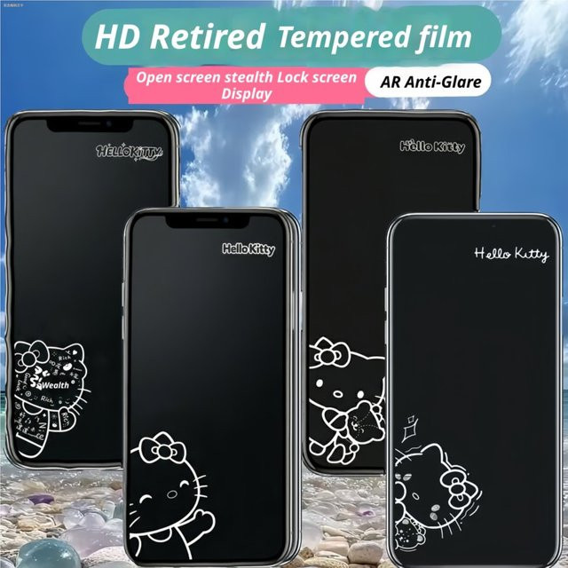 Sanrio Hello Kitty Displayschutz aus gehärtetem Glas für iPhone 17 16 15 14 13 Pro Max Plus, transparent - Bild 1