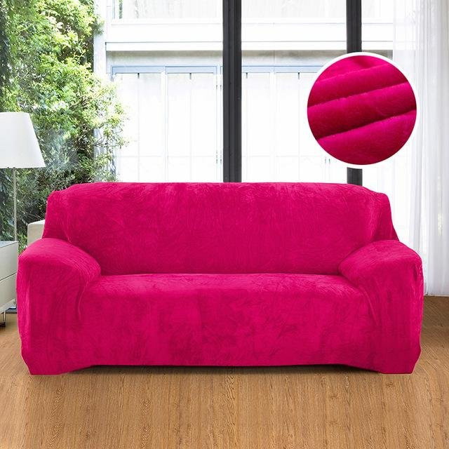 FebEr Samt-Plüsch-Sofabezug für Ecksofas und Chaiselongues, elastisch und rutschfest, Farbe: Rose Rot - Bild 1