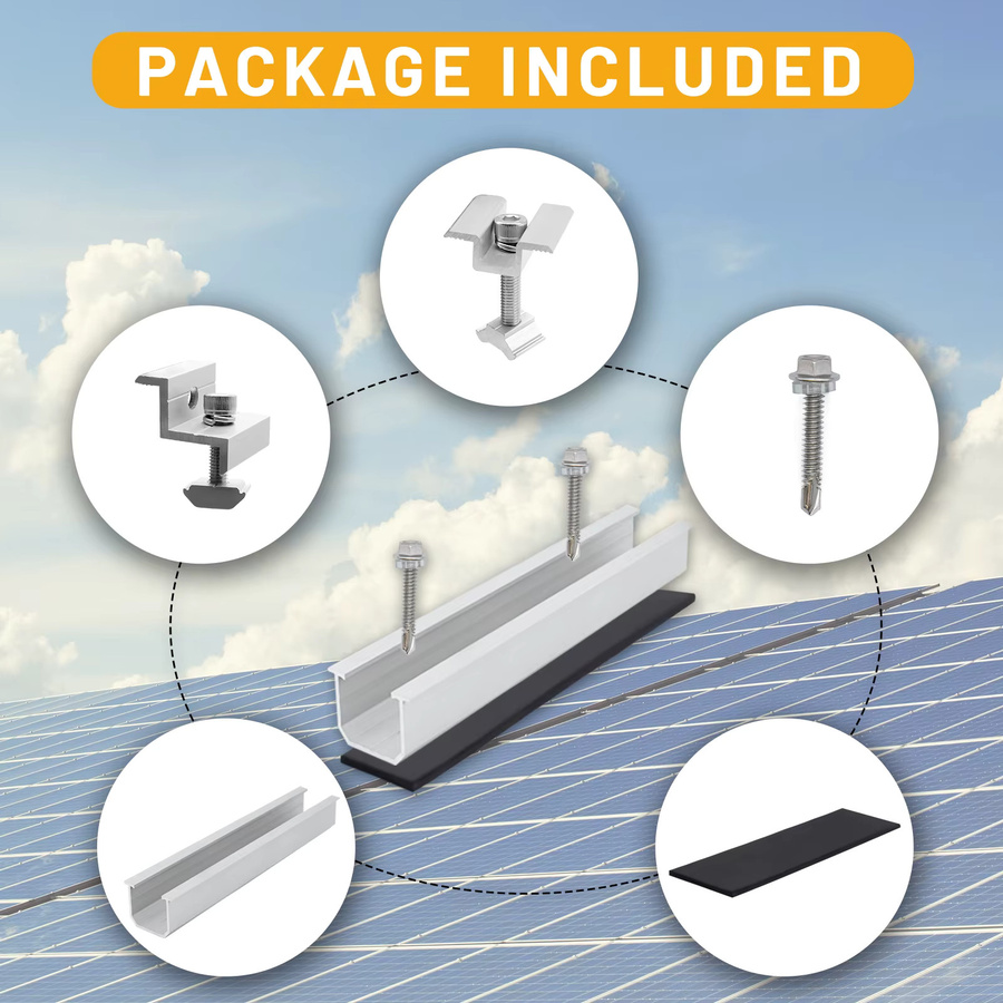 CP-SETUNO Solarpanel-Montagehalterungsset mit 120 mm Mini-Schienen, Mittelklemmen, Endklemmen und Gummipolstern in Silber für Schindeln, Schiefer und Holz - Bild 3
