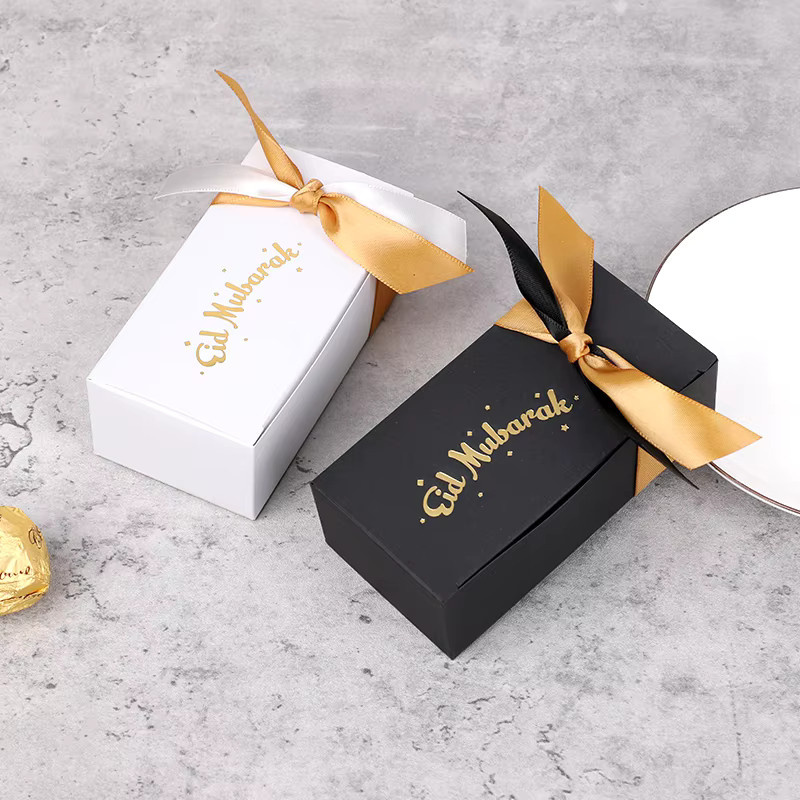 ZQNYCY Eid Mubarak Geschenkboxen mit Band für Ramadan Kareem, weiße Papier-Geschenkboxen für Süßigkeiten und Cookies zur DIY Dekoration für islamische Feste - Bild 3