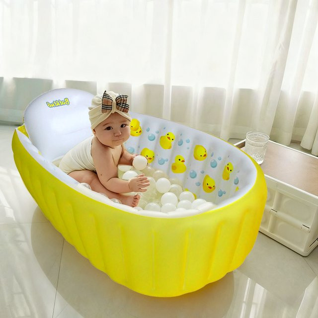 Aufblasbarer Badewannenpool für Babys und Kleinkinder, rutschfeste tragbare Babybadewanne in Gelb - Bild 1