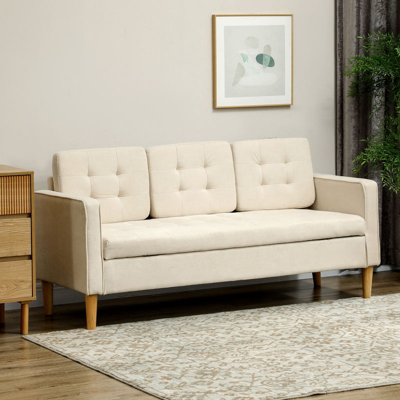 HOMCOM 3 Sitzer Sofa mit Stauraum und Samtoptik in Cremeweiß, B/T/H: 166,5 x 62 x 82 cm - Bild 2