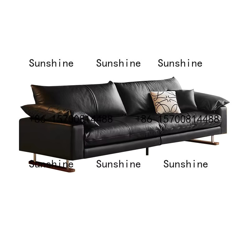 Divano Da Soggiorno Vintage-Lounge Sofa aus echtem Leder in Schwarz mit massivem Holzgestell - Bild 4