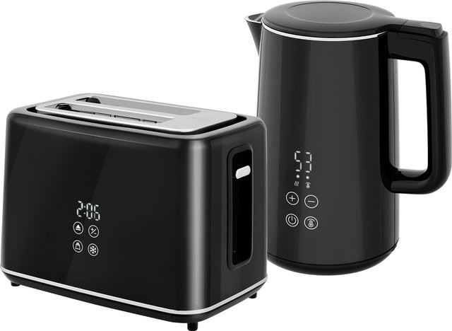 HOMCOM Frühstücksset bestehend aus Wasserkocher und Toaster in Schwarz, Wasserkocher mit 1,5 l Fassungsvermögen und Toaster mit 7 Bräunungsstufen sowie Auftau- und Aufwärmfunktion - Bild 1