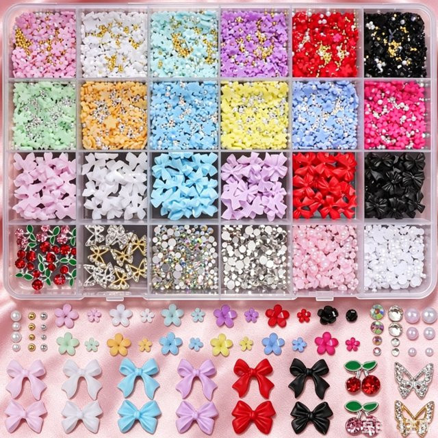 HotPress Nagelcharms, 3D Blumen-Schleifen, Strass-Perlen, Schmetterling, Kirsche, Glänzend - Bild 1