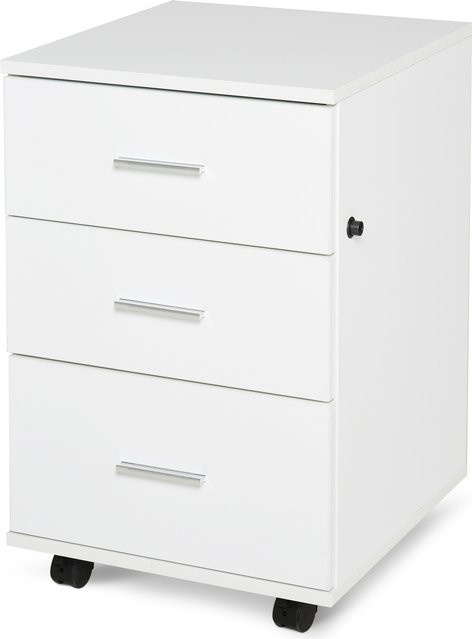 HOMCOM Bürocontainer Büroaufbewahrung mit 3 abschließbaren Schubladen auf Rollen, Weiß, B/T/H: 40 x 40 x 61,5 cm, Aosom - Bild 1