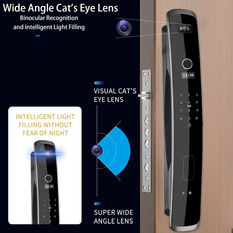 Wishome Biometrisches Smart-Türschloss mit Fingerabdruck, Passwort, IC-Karte und App-Steuerung via WLAN in Schwarz und Grau - Bild 4