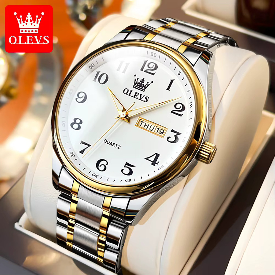 OLEVS Armbanduhr, Digitaluhr, Quarz, Edelstahl, Gold, Herren - Bild 1