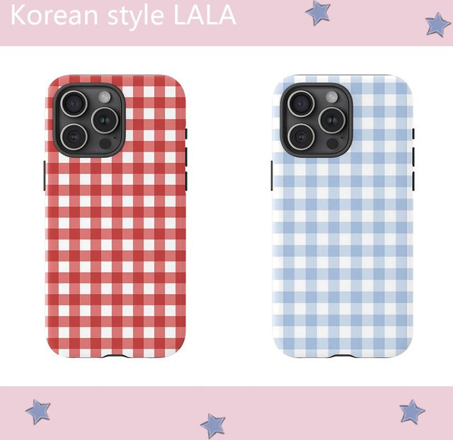 LALA Retro Gingham Handyhülle für iPhone 11 bis iPhone 17 Pro Max in Rot mit luxuriöser Doppelschicht-Rückseite - Bild 1
