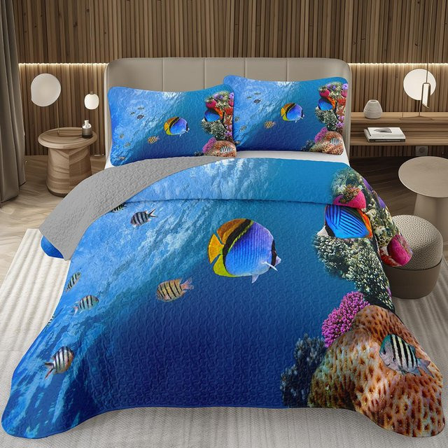 JMG Household Supplies Tagesdecken-Set Fisch Ozean Marine Thema, Blau, B/H: 135 x 200 cm - Bild 1