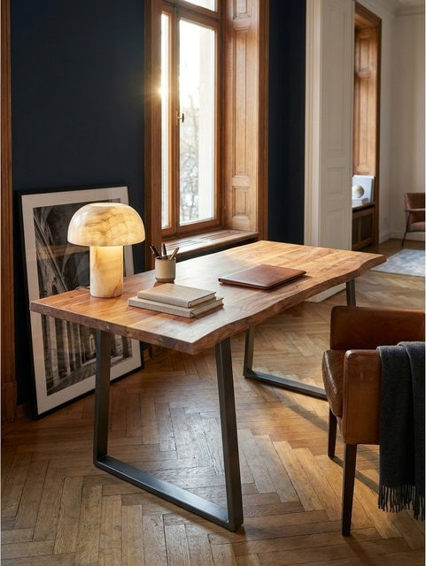 Schreibtisch aus Massivholz Akazie mit Trapezgestell von KADIMA DESIGN, Farbe Braun, B/T/H: 180 x 90 x 76 cm - Bild 1