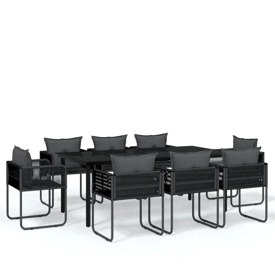 vidaXL 9-teilige Garten-Essgruppe in Schwarz aus pulverbeschichtetem Stahl mit gehärtetem Glas und PE-Rattan - Bild 2